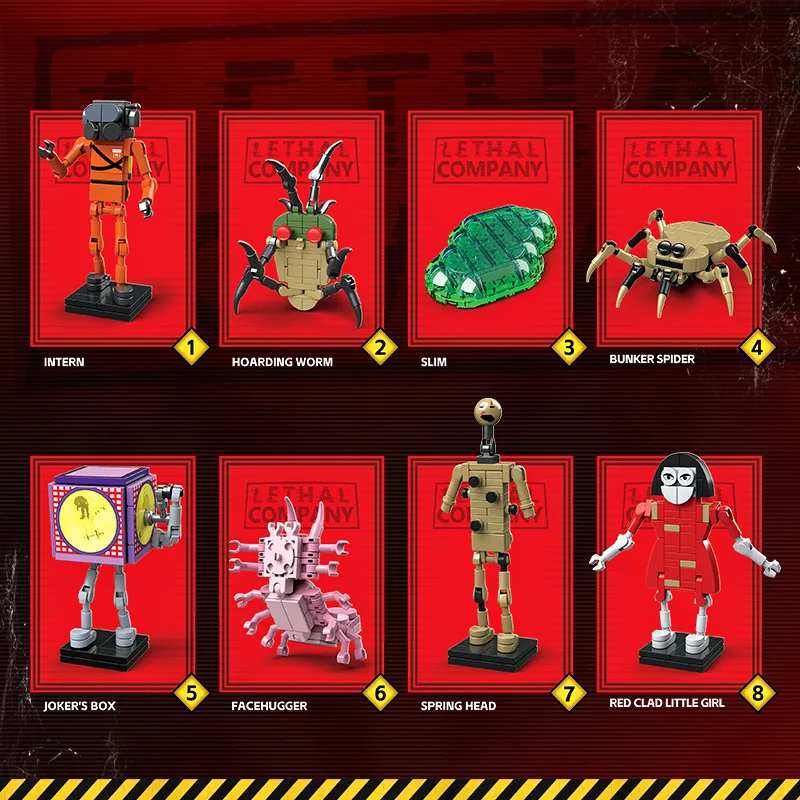 Jeu de construction de figurines de l'équipe Lethal Company 8 en 1, modèle d'ornement, jouet de construction DIY, cadeau surprise pour adultes et enfants