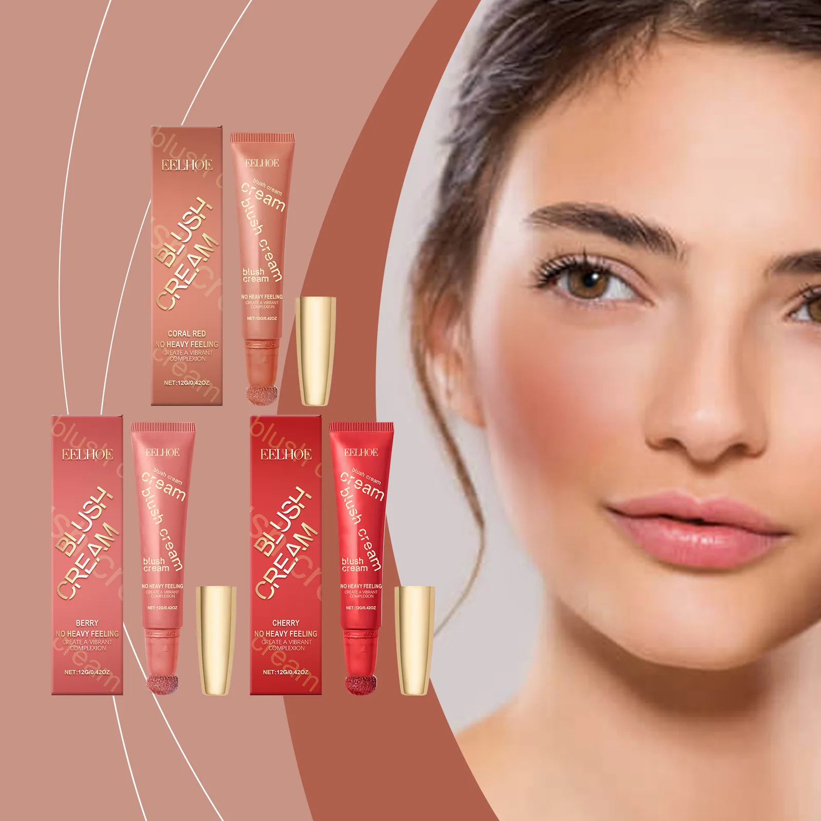 Blush Cream Stick Easy Color Rouge Cherry Color Blusher Cream Waterproof High Color Rendering Brightening Skin Tone Hot Make Up