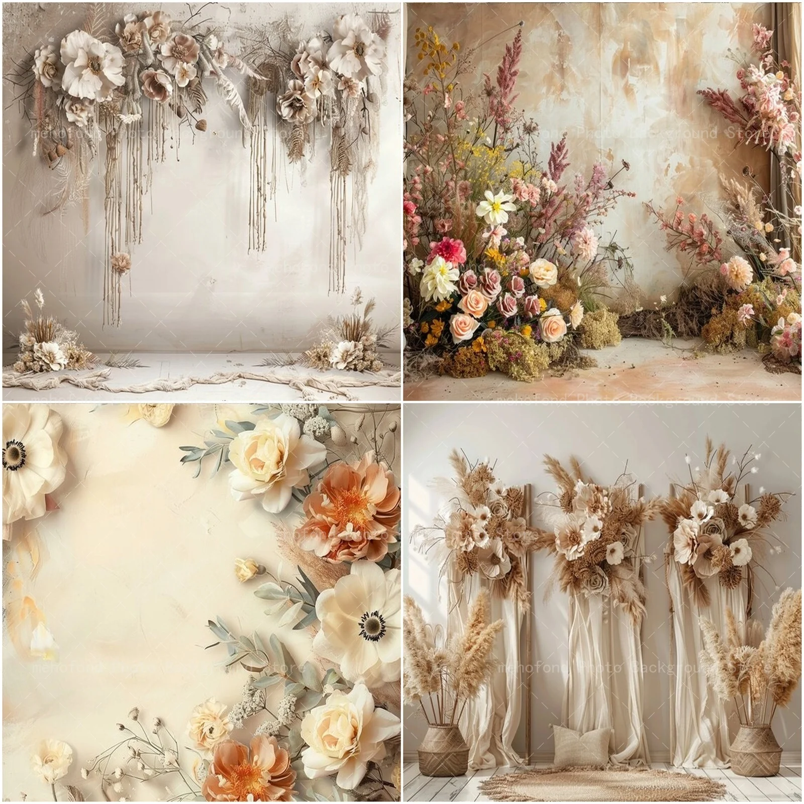 Mehofond Bohemian Style Photography Background Earthy Color Scheme Mottled Texture Dried Flower Rose Decor Background Photozone