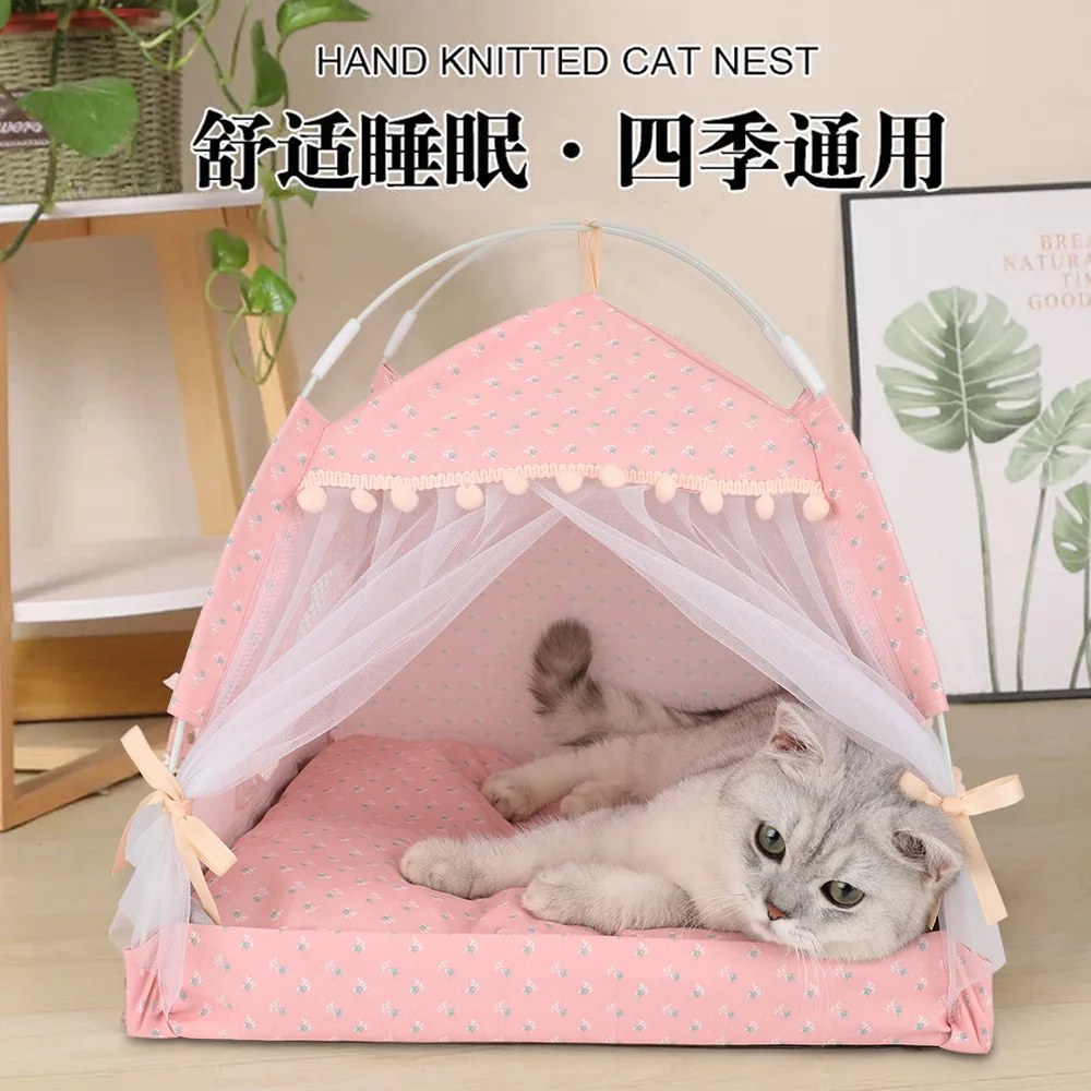 

Summer Semi-Enclosed Cat & Dog House - Foldable Cooling Mat, Outdoor Pet Tent Accessories