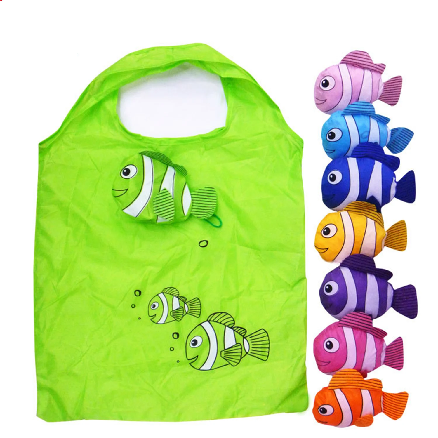 Cartoon Cute Fish Folding Storage Bag Large Capacity Nylon Portable Handbag Foldable Tote Bag Reusable Shopping Bag