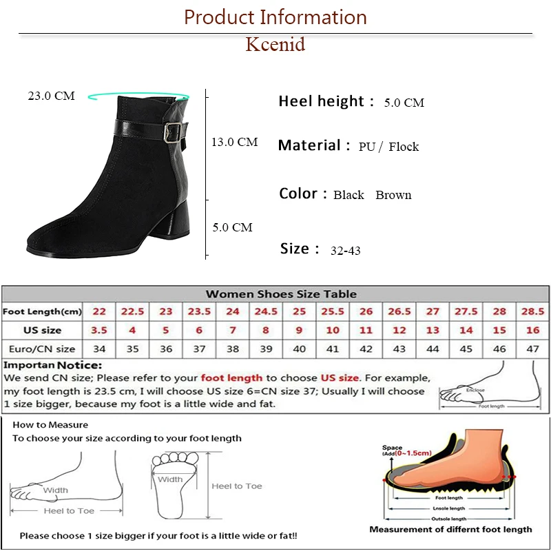 Kcenid Plus Size 32-43 Chunky Heel Ankle Boots For Women Fashion Square Button Decoration Autumn Winter Square Toe Riding Shoes