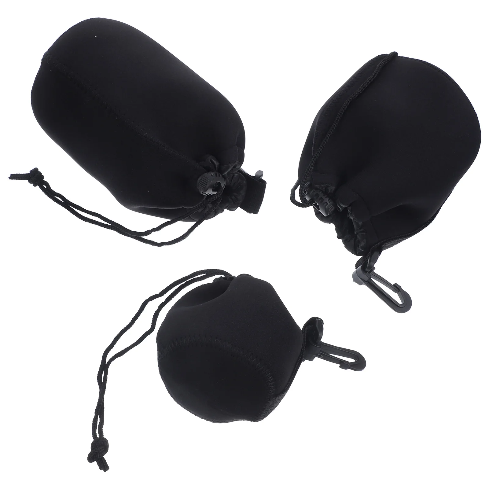 

3pcs Camera Lens Case Padded Moisture Resistant Outdoor Lens Pouch Carabiner Shockproof Storage Bag For Lenses