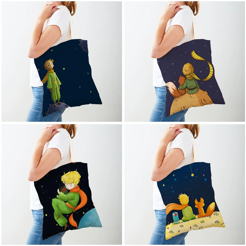 Bolso de compras con estampado doble para mujer, bolsa de compras clásica de dibujos animados de Anime, Tote de viaje para niños y niñas