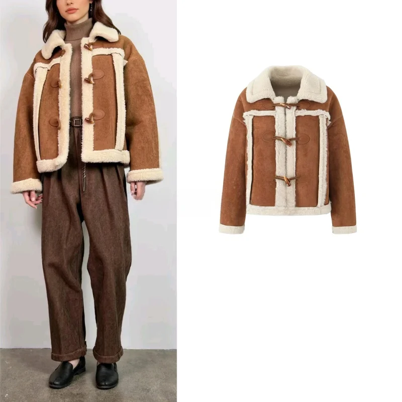 

Ретро-пальто для женщин: новинка осенне-зимнего сезона, с длинными рукавами, отложным воротником, приталенного кроя, с пуговицами из рога.