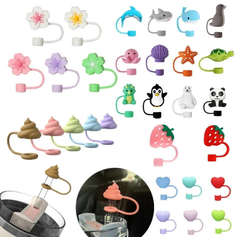 

Silicone Sealing Straw Plug Reusable Drinking Dust Cap Cartoon Plugs Tips Cover Suit Kitchen Cup DIY Accessories Wholesale