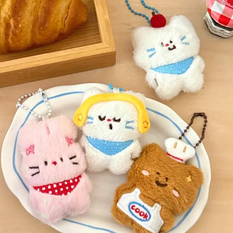 Cute Cartoon Plush Animal Toy Pendant Keychain Kawaii Cat Rabbit Stuffed Doll Ornament Backpack Decoration Pendant Accessories