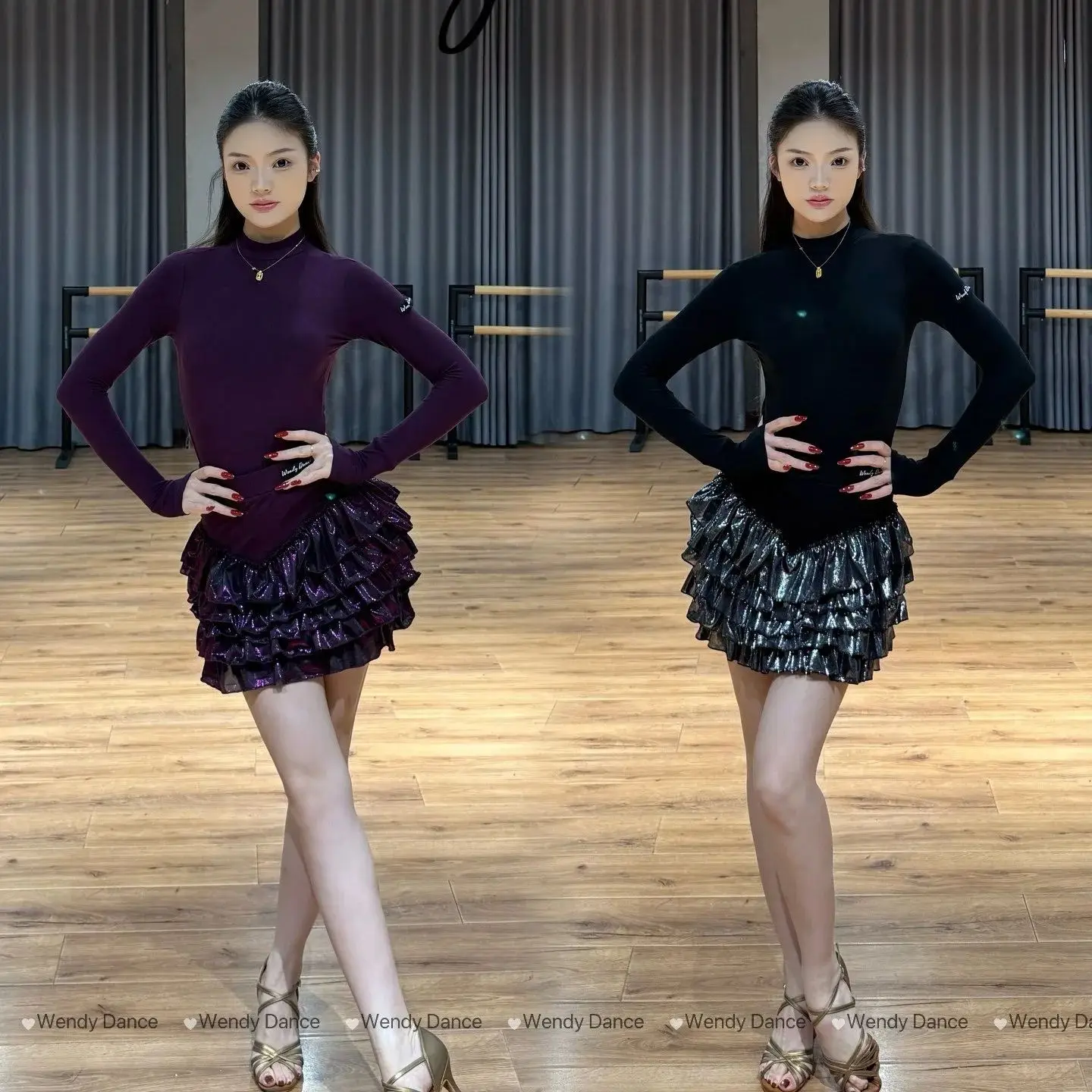 

2025 Winter Latin Dance Performance Costumes For Women High Neck Top Skirt Split Suit Chacha Sumba Latin Practice Wear DN22084