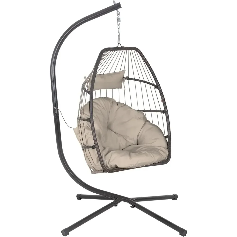 Egg Hanging Chair with Stand Hammock Wicker Basket Hanging Patio Swing Chair UV Resistant Cushion for Indoor Bedroom