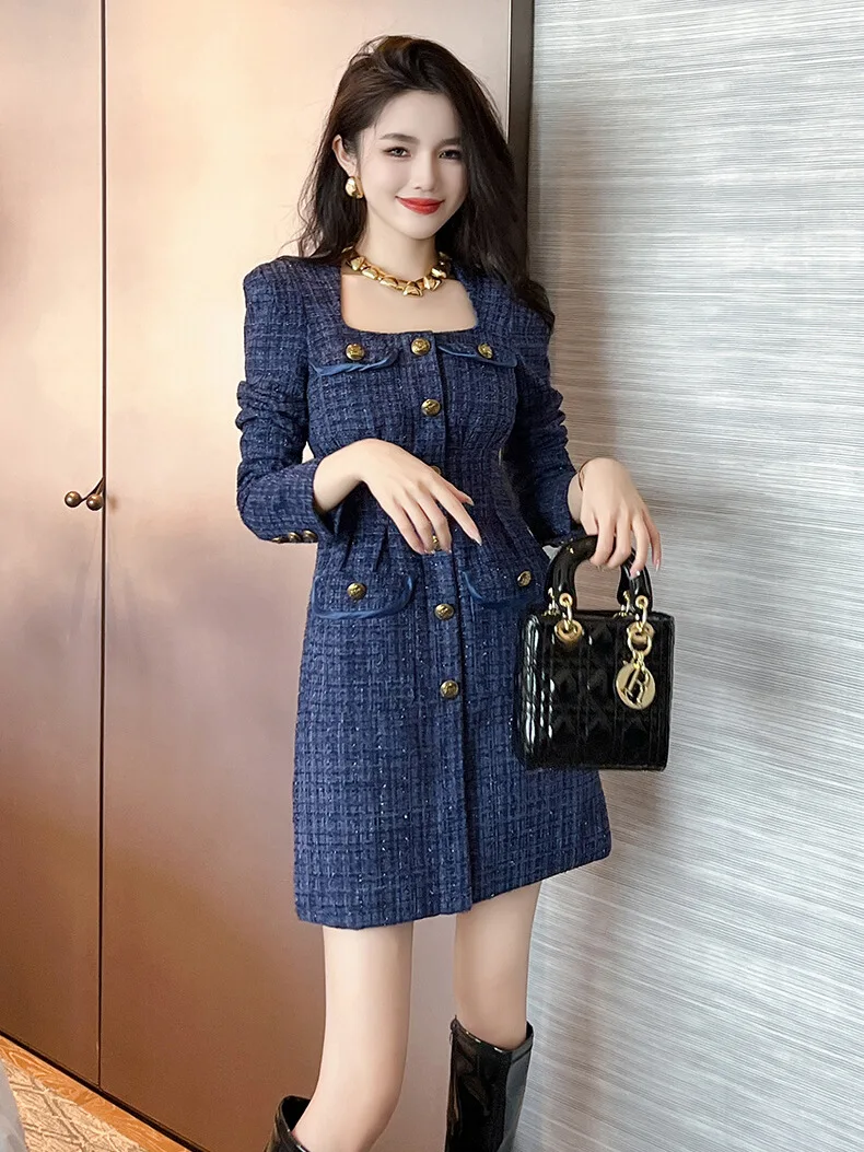 

Ele A-Line Dr Slimming Waist Design High Waist Zipper Closure Long Sve Pure Color Commute Sle Winter New Arr...