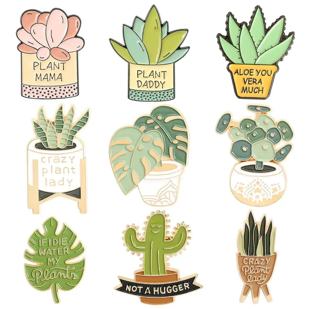 Broche de planta en maceta Monstera, broche de planta de Aloe Vera, accesorios de ropa, insignia de Cactus, alfileres de solapa de Cactus, broche de Cactus de dibujos animados