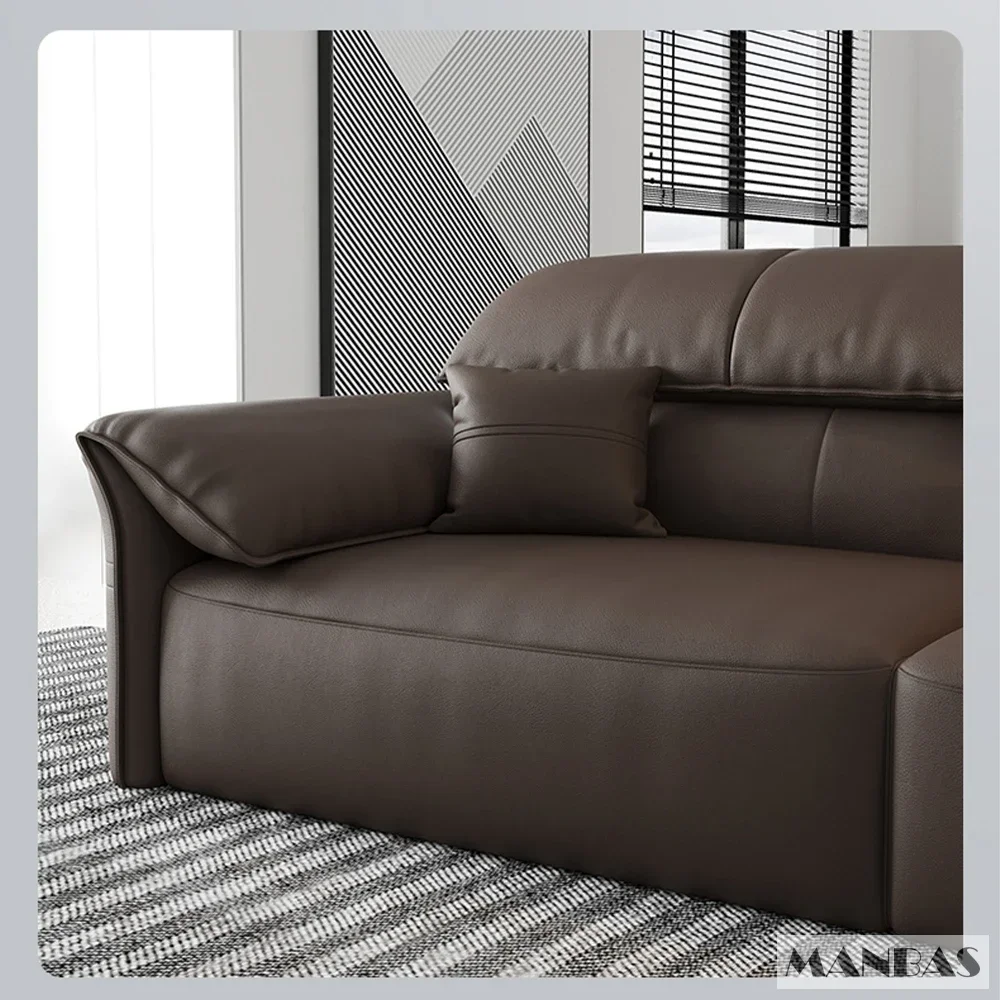 Electric Genuine Leather Sofa Bed Convertible Recliner – Modern Sectional Sleeper Couch with Adjustable Seats and Chaise Lounge view 6