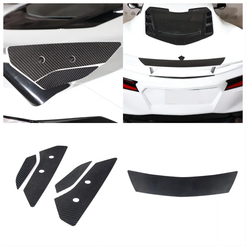 Car Rear Spoiler Wing Panel Trim Carbon Fiber Decorate Sheet Kit For Chevrolet Corvette C8 Stingray Z51 Z06 2020-2023 Auto Part