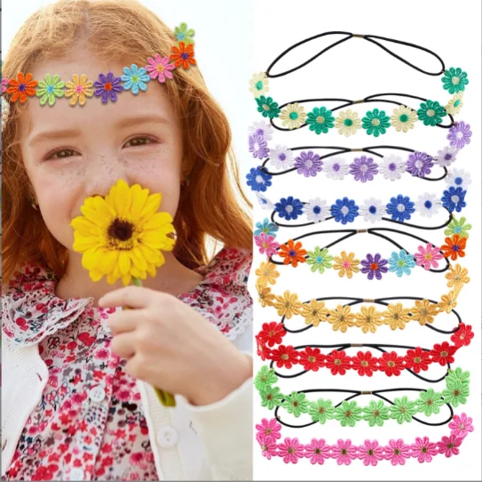 

32pc/lot Daisy Flower Baby Headband Nylon Girls Elastic Hairbands for Girls Baby photography Hair Accessories Kids Headwear Bulk