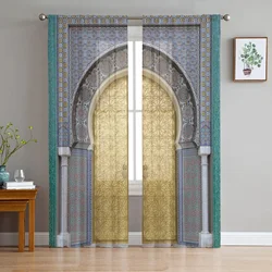 Moroccan Door Tulle Curtains for Living Room Printed Sheer Voile Curtain for Bedroom Window Screening Drapes Blinds Home Decor