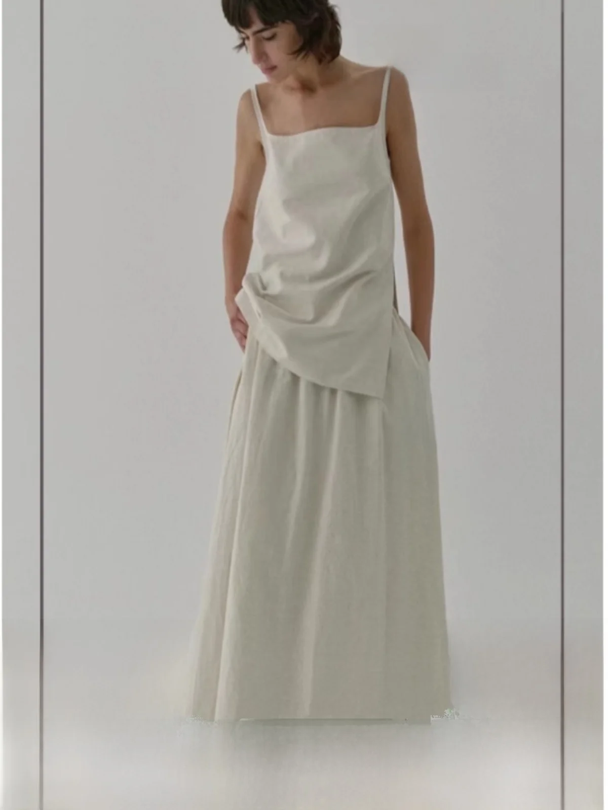 

MOIA 23 Летний новый комплект из хлопка и льна: юбка и топ в однотонном цвете, простой дизайн, модный женский ансамбль