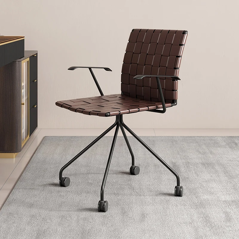 

Saddle leather woven home book chair modern minimalist computer chair office roller swivel chair
