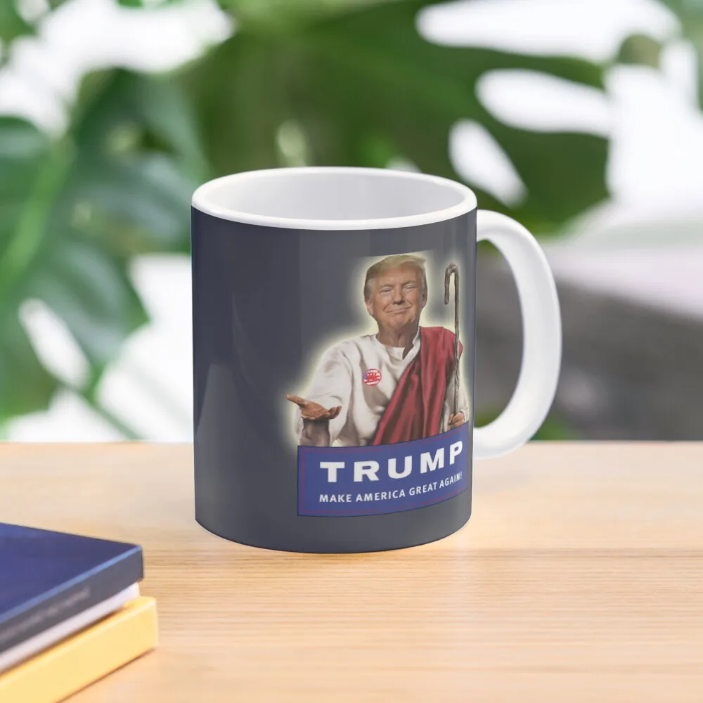 Glowing Trump Jesus Classic  Mug Printed Design Cup Gifts Picture Coffee Simple Drinkware Handle Round Photo Tea Image