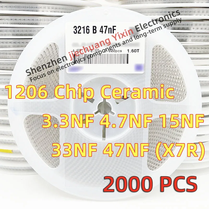 

Chip Ceramic Capacitor 1206 3.3NF 4.7NF 15NF 33NF 47NF 50V 10% accuracy X7R material 3216 Capacitance 2000pcs