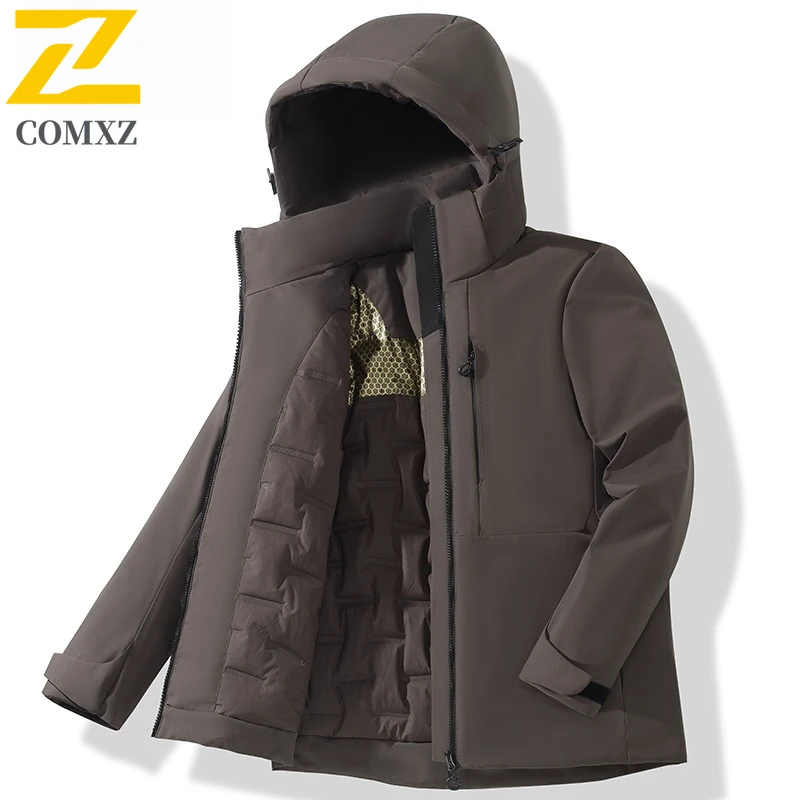

COMXZ Graphene Coat Thickened Warm Waterproof Hooded Ski Work Men's Biker Jacket 2025 Travel Breathable Wear Resistant Outerwear