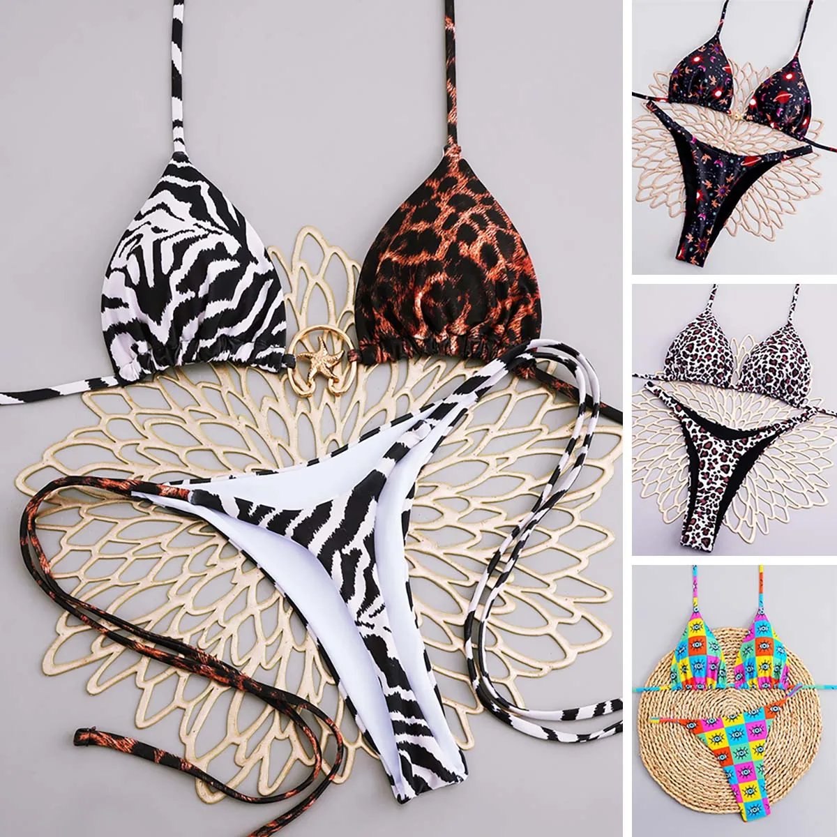 

Sexy Zebra Leopard Printed String Bikini Push Up Brazilian Bikinis Swimwear Women Triangle 2 Piece Swimsuit Thong Bathing Suits