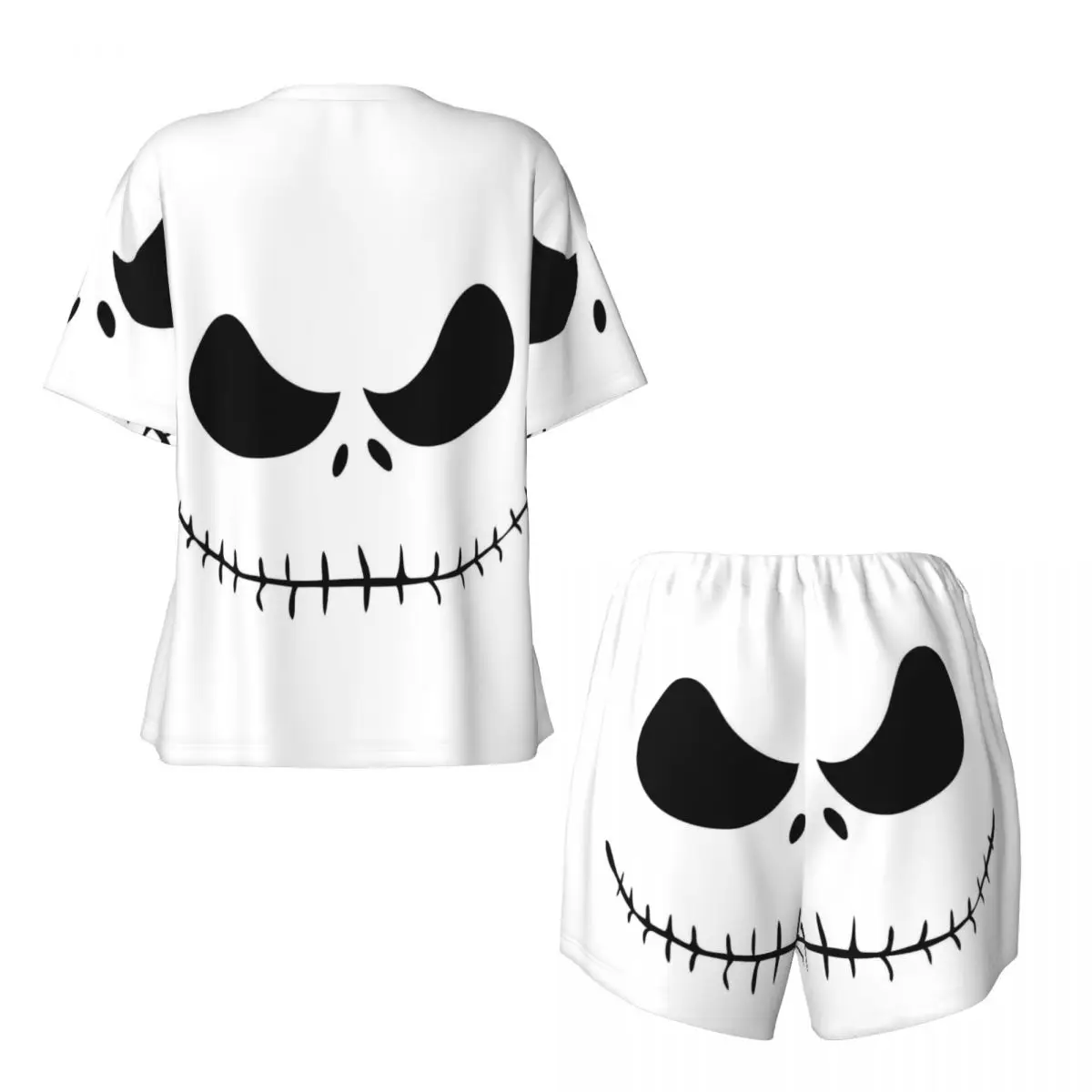 Custom Nightmare Before Christmas Pajamas Set Women\'s 2 Piece Short Sleeve Jack Skellington Skull Sleepwear PJS Shorts Sets