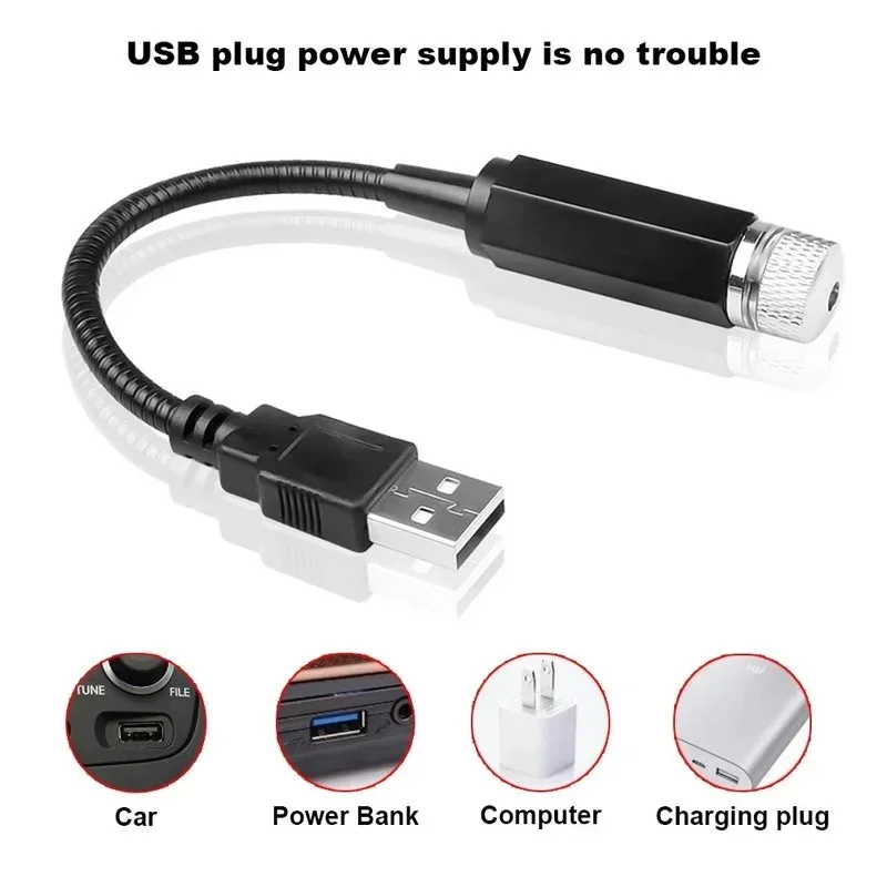 미니 LED 자동차 지붕 스타 야간 조명 프로젝터 분위기 갤럭시 램프 USB 장식 램프 조정 가능한 자동차 인테리어 장식 조명