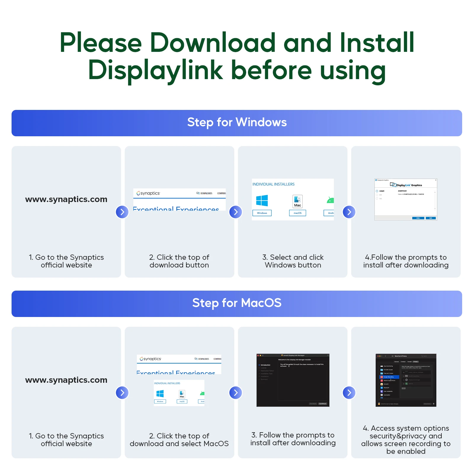PULWTOP Displaylink 도킹 스테이션, 4K@60Hz 2 HDMI, 2 디스플레이 포트, PD, USB A/C, 이더넷을 갖춘 삼중 디스플레이 DisplayLink 도크