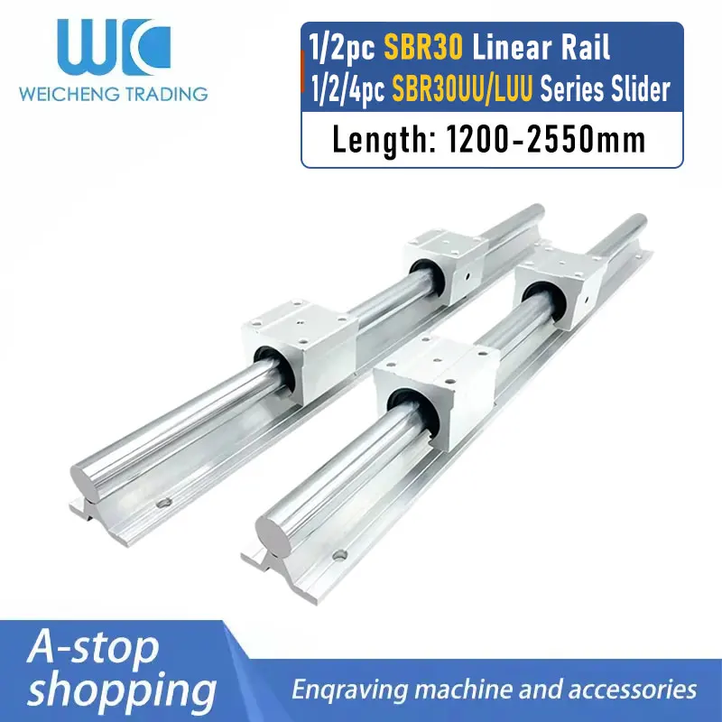 High‑Precision 1/2PCS SBR30 Linear Guide Rail Kit SBR30UU SBR30LUU Sliding Block Rail 1200‑2550MM CNC Motion Parts