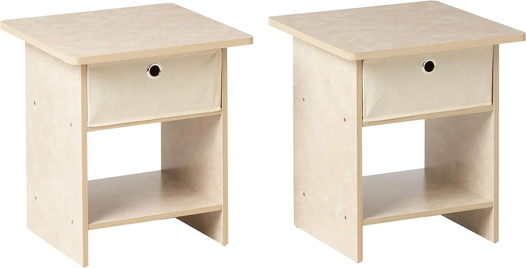 

The Dario End Table / Side Table / Night Stand / Bedside Table with Bin Drawer, 2-Pack, Cream Faux Marble/Ivory