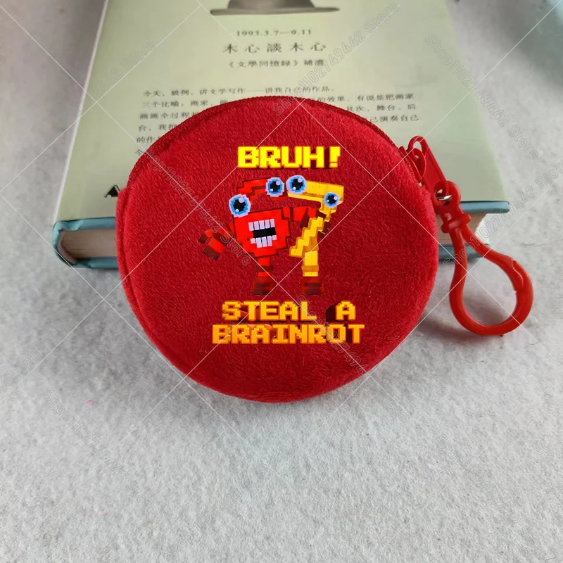 Steal A Brain Rot Six Seven Mini Coin Purse for Boy Girl Round Coin Pouch Anime Cartoon Purse Zipper Key Bags Small Pocket Pouch