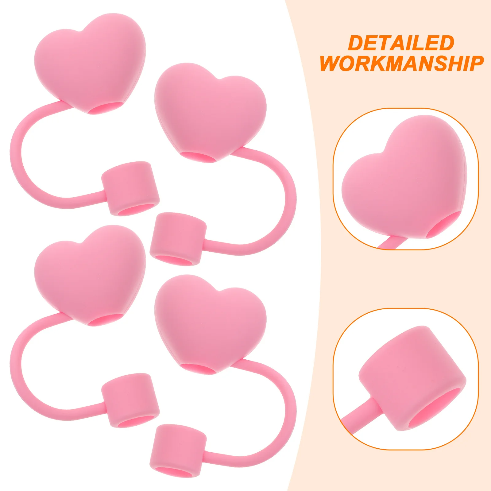 

4Pcs Heart Shaped Straw Plugs Valentine's Day Decorative End Caps Small Reusable Straws Heart Shaped Straw Caps