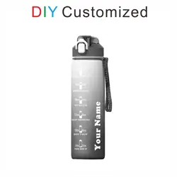 DIY LOGO Name Plastic Bottle With Straw 1L Big Capacity Customize Print Your Pattern Design Outdoor Easy Take Summer Sport Drink