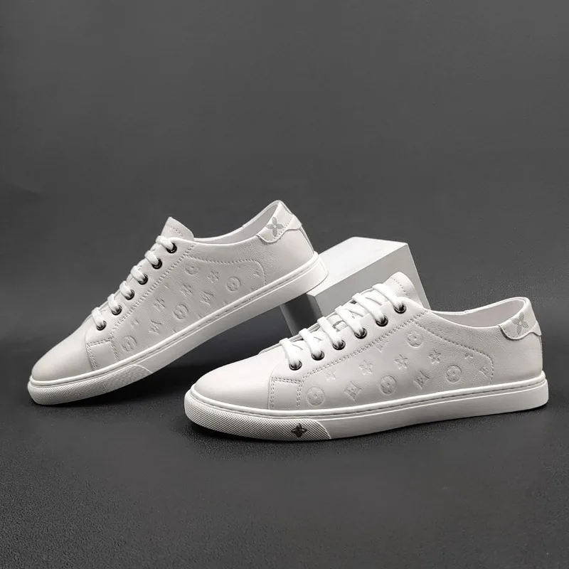 

American Style Men's Small Light Luxury High-end Versatile White Genuine Leather Suede Board Men Sneakers Shoes Men Trendy Shoes