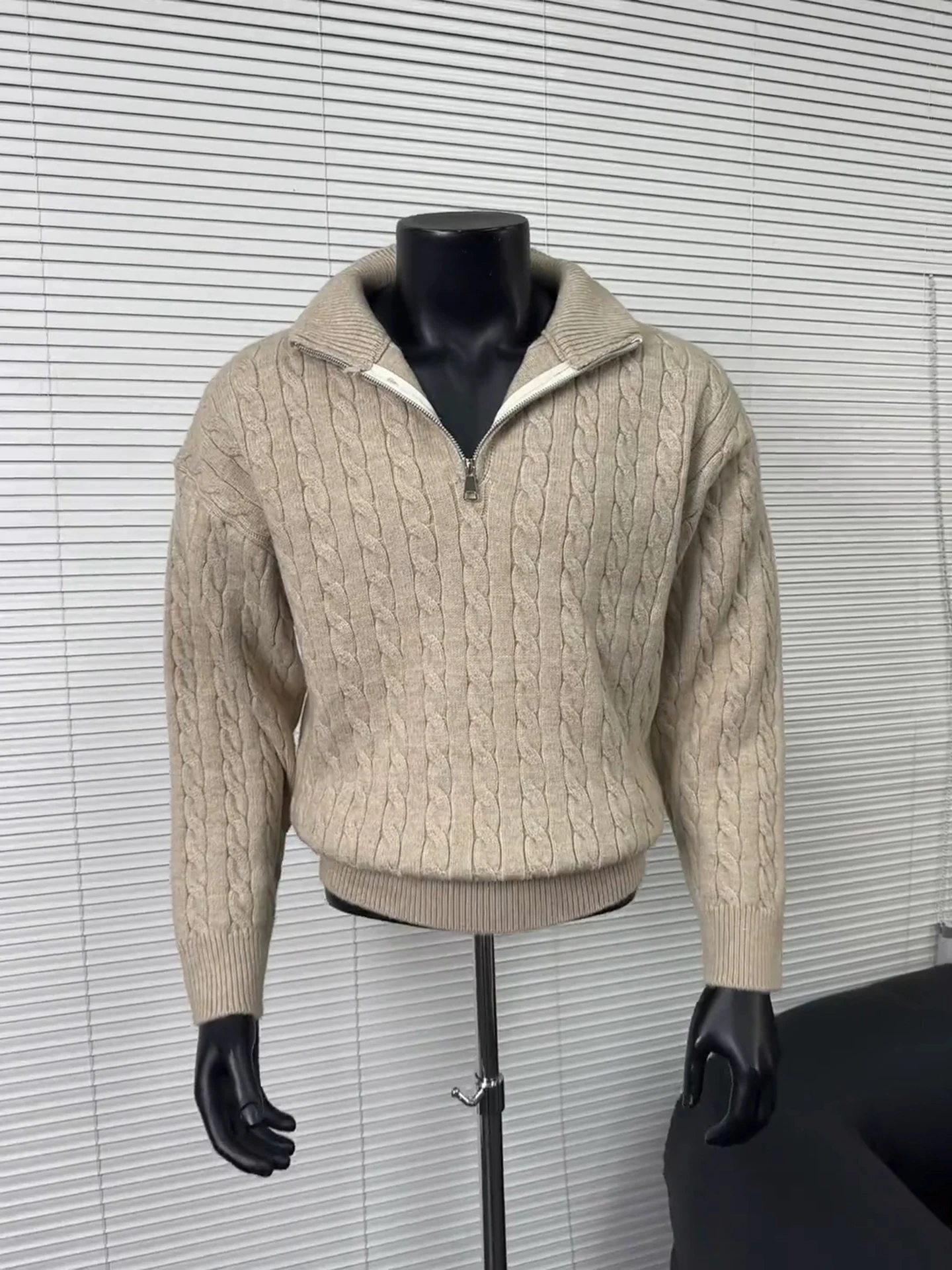 

Мужской вязаный свитер Cleanfit с молнией, узором «косы», зимний, повседневный, свободного кроя, с длинными рукавами, мягкий, удобный, из полиэстера