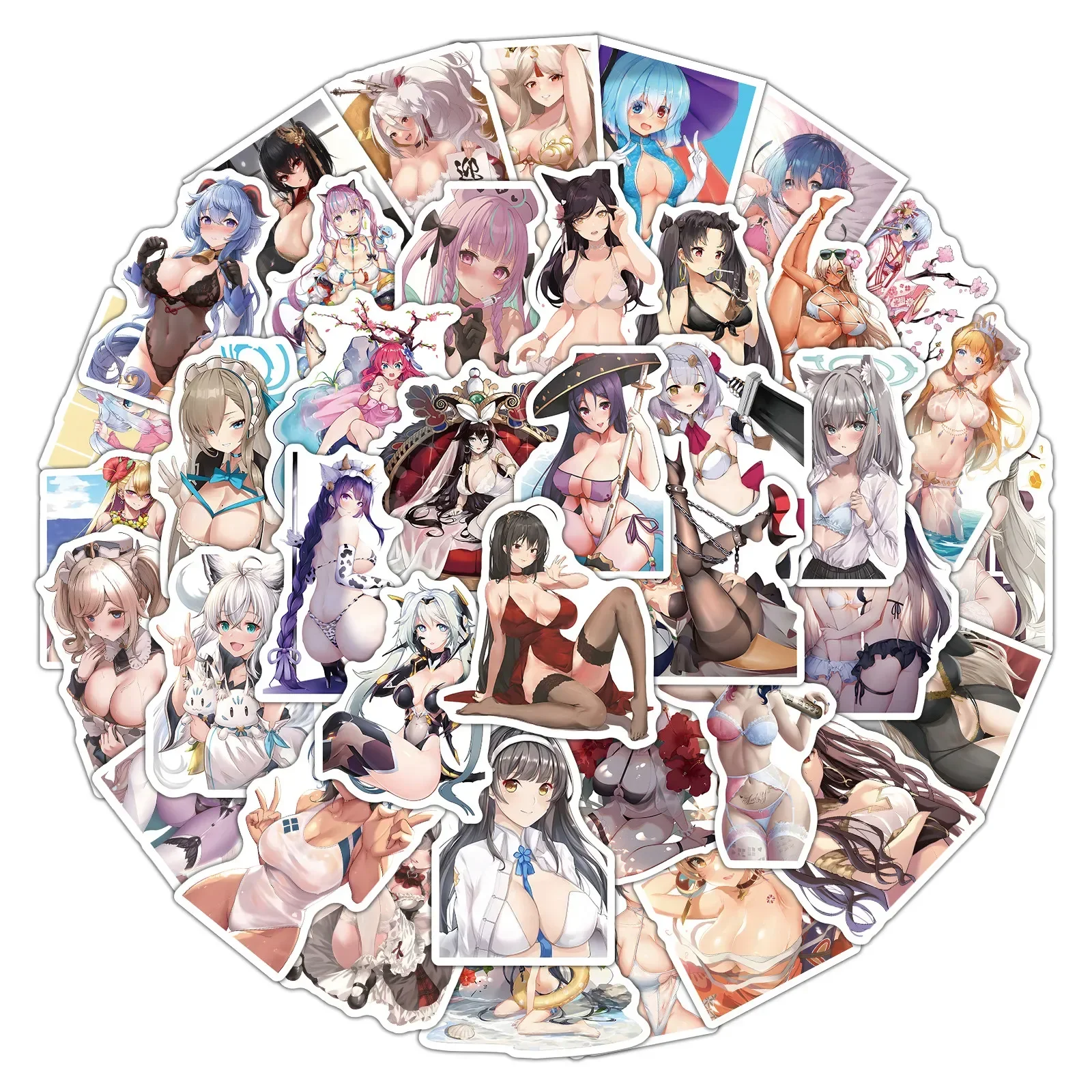 50pcs Cartoon Sexy Two-dimensional Anime Heroine Genshin Hentai Waifu Exclusive Stickers