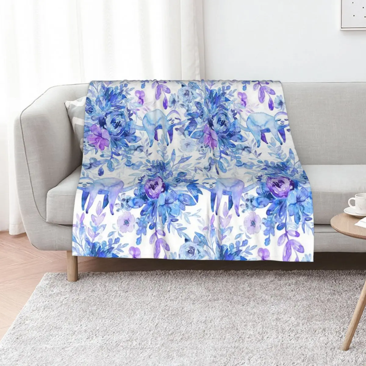 Sleepy Sloths in Purple Plants Throw Blanket warm winter Designers Picnic manga Blankets