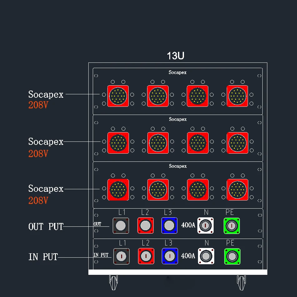 CE ROHS Certified Dj Stage Event 12 Units of 19-pin Socapex 208V Outputs Power Distribution Cabinet Box Power Distro Box