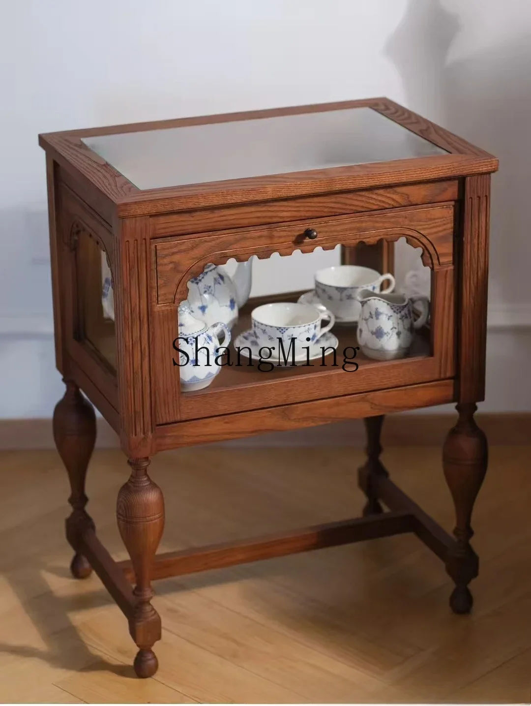 CL household simple rural solid wood edge few retro carved bedside table storage display side table