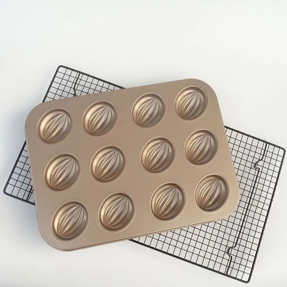 

12 Pieces Rugby Cake Mold Non stick Carbon Steel Baking Pan Golden Easy Clean Kitchen Mini Loaf Square Muffin Chocolate Metal