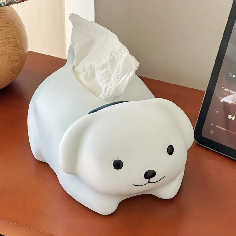 アンチドロップ白犬ティッシュボックス飾り装飾フィギュアモデル子犬ティッシュ収納ボックス漫画動物