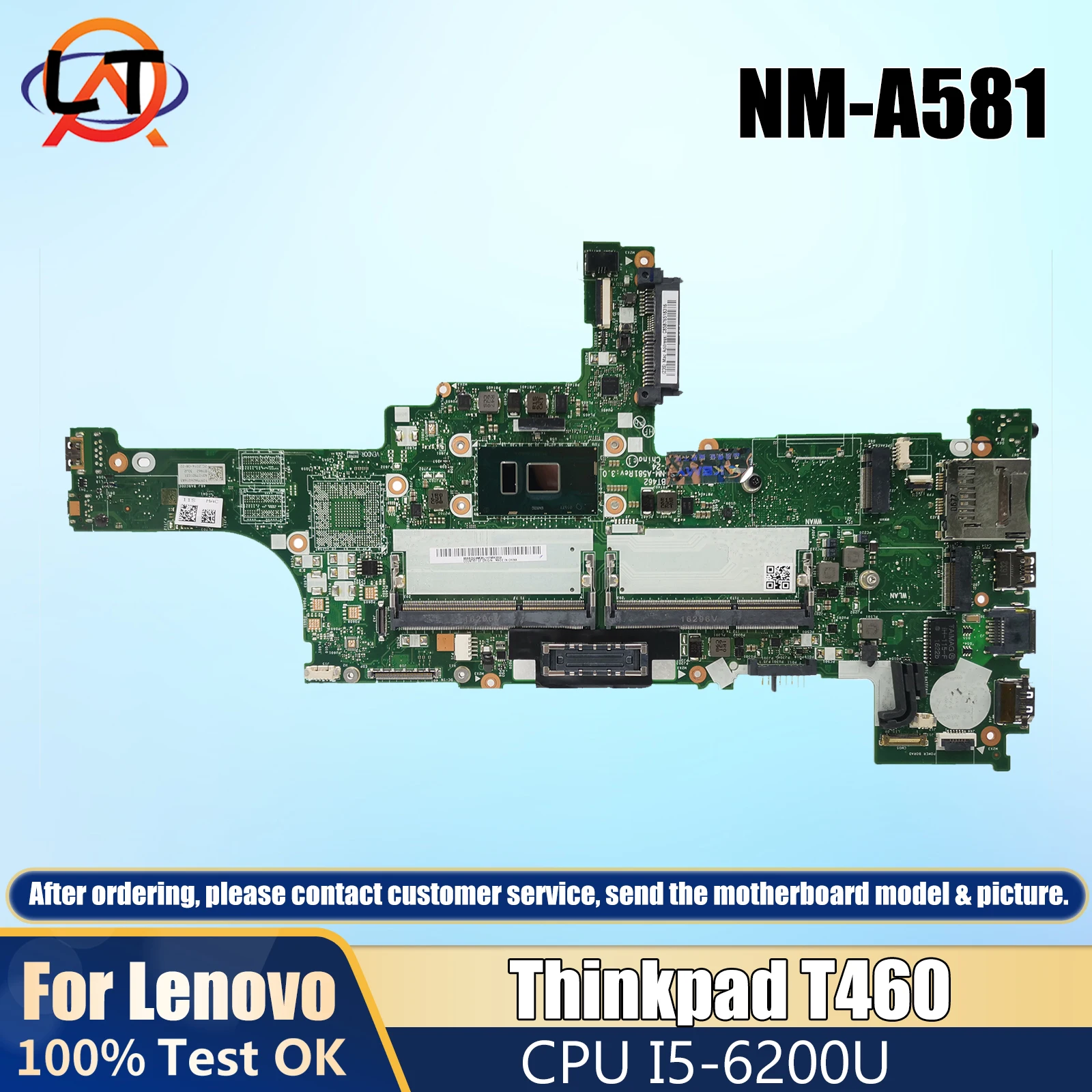 

NM-A581 For LENOVO Thinkpad T460 Laptop Motherboard With i5-6200U CPU 01AW320 01AW336 01AW344 Mainboard Full Tested