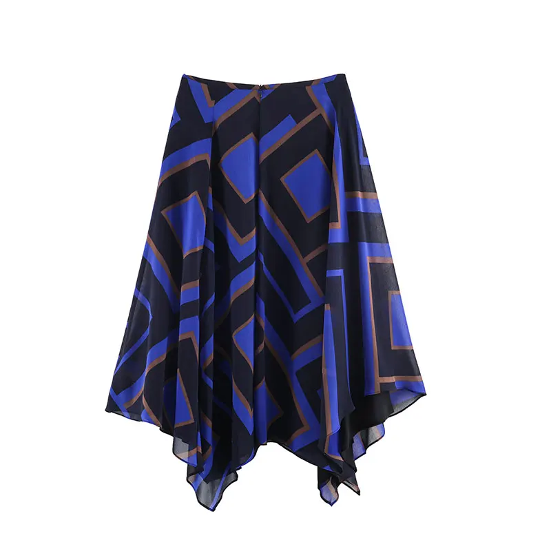 Nlzgmsj 2026 Casual Chic Geometric Pattern Skirts High Waist Irregular Hem Skirt Fashion Spring Summer Elegant Holiday Skirts