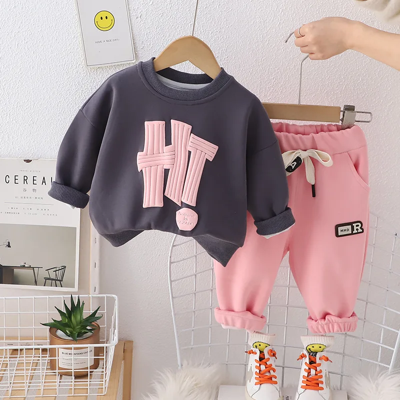 2024 Spring Autumn Baby Boys Clothing Sets Children Cotton Letters Sweatshirts Pants 2Pcs Suit For 1-5 Years Kids Casual Outfits