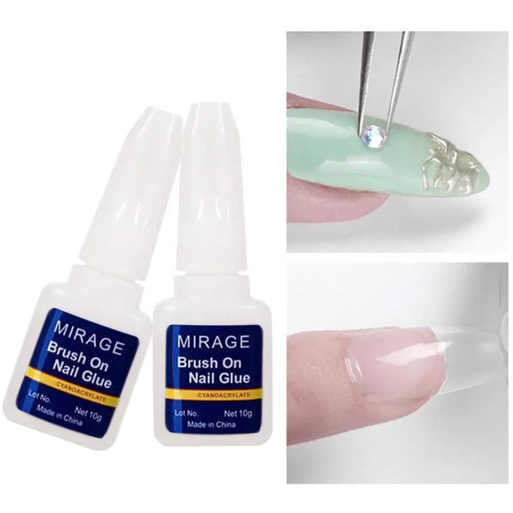 Cola para unhas falsas de secagem rápida, 10g, glitter, decoração acrílica com pincel, pontas de unhas falsas, cola pegajosa, ferramentas de cuidados com as unhas l3m6