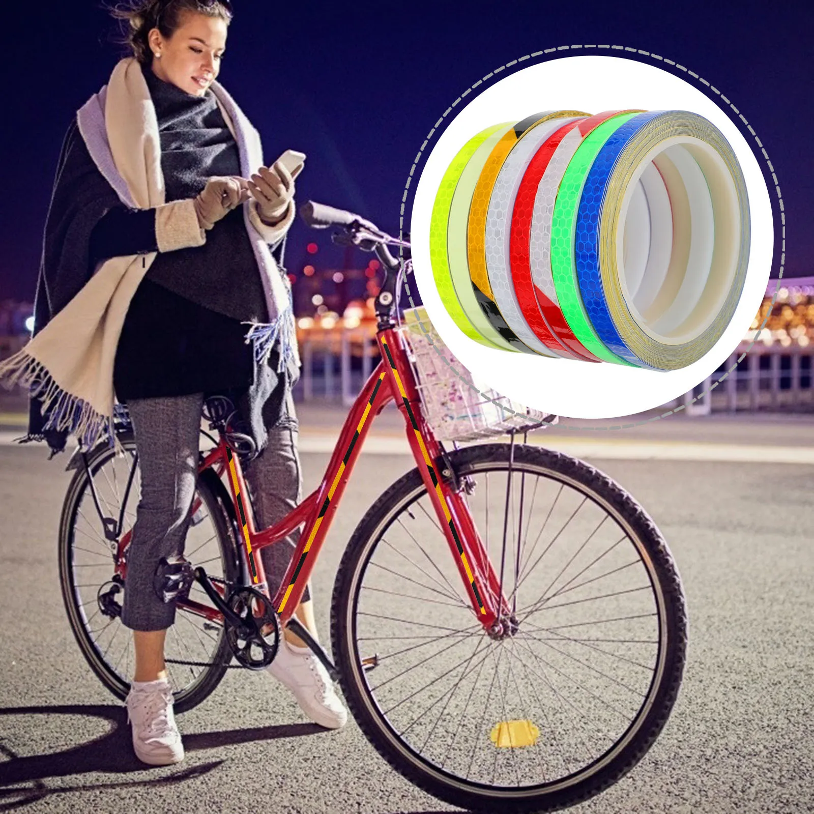 

8 Rolls Bike Reflective Decals Durable Waterproof Night Warning Stickers Mountain Luminous Reflectors Bike Night Sticker