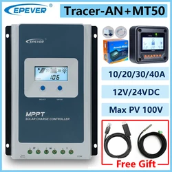 EPEVER 10/20/30/40A MPPT Solar Charge Controller 12V 24Vdc Battery Connect Max Solar Panel PV 100V Tracer AN With MT50 USB