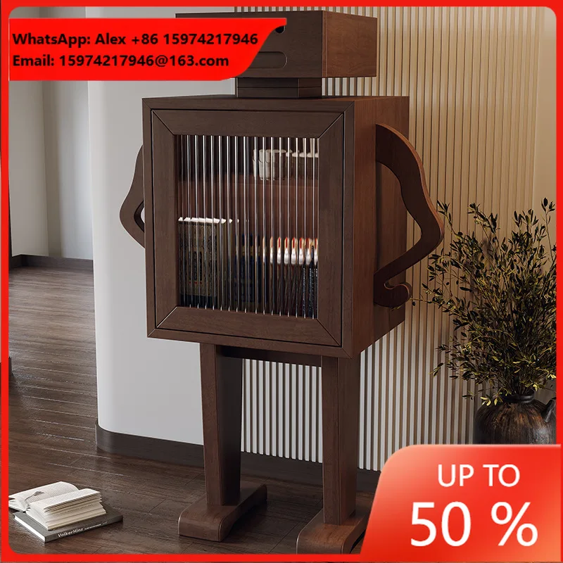 Retro Wooden Robot Wine Side Cabinet For Home Decoration Floor-standing Storage Cabinet Wine Side Cabinet