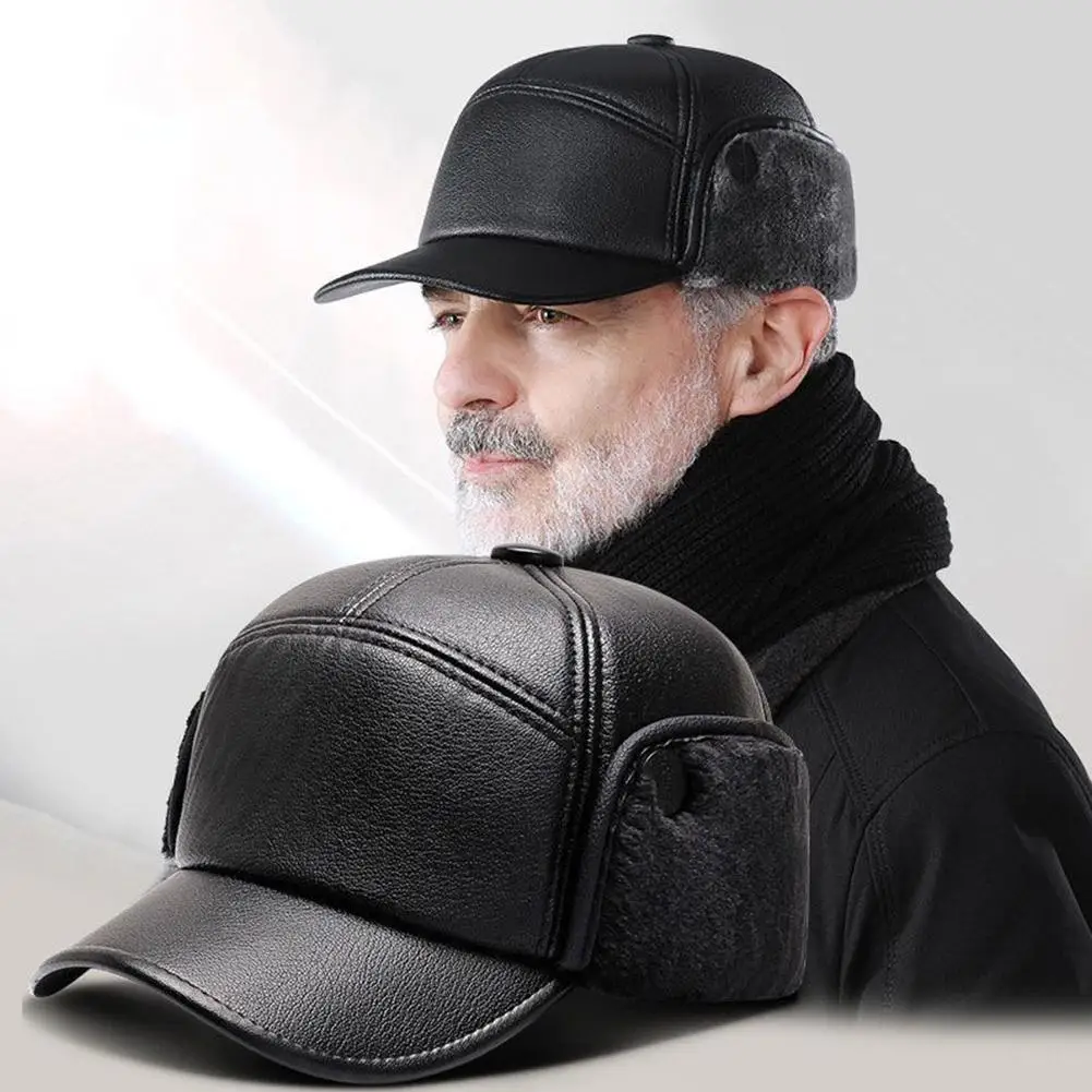 Gorro de invierno para hombre de mediana edad y ancianos, gorro de piel grueso y cálido para exteriores, estilo casco de motocicleta, calentador de cuello, sombrero de lengua de pato