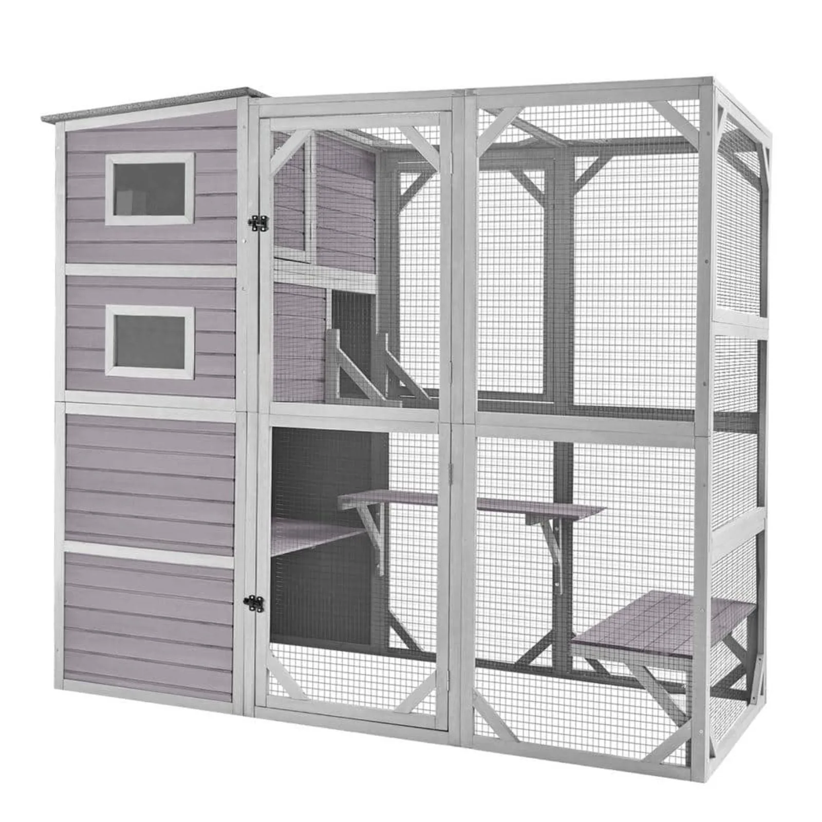 

US Outdoor Cat Enclosure, Large Pet Enclosure House for Outdoor Indoor Cats with Weatherproof Roof, 3 Resting Rooms, 3 Platforms